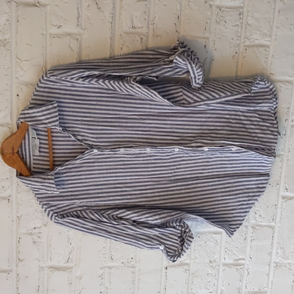 Company One Woman  Blue and White Striped 100% Cotton Button Up Shirt
